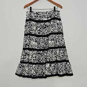 Black And White‎ Tiered Skirt Full Boho Cotton Size 8